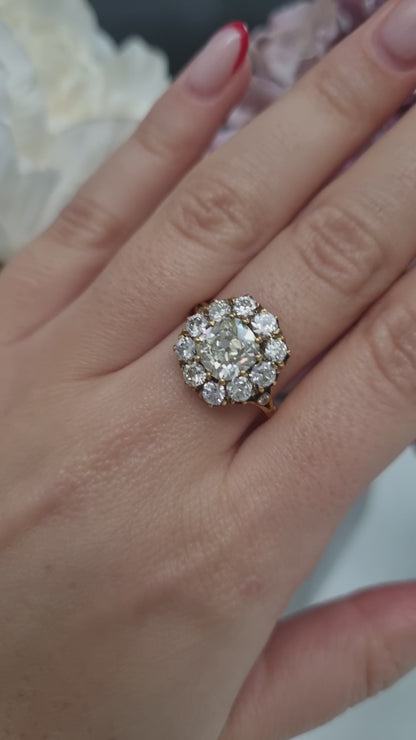 Antique Old Cut Diamond Cluster Ring, 3.24 carat total