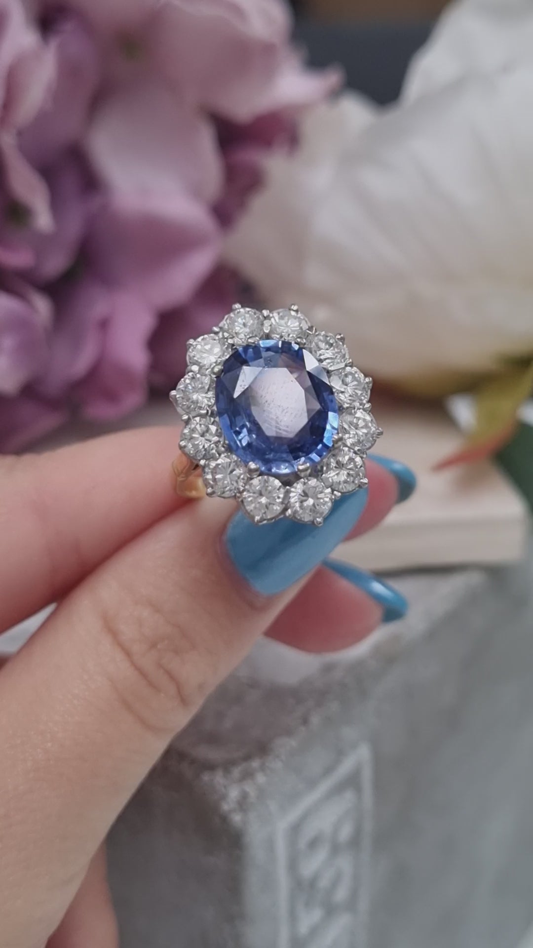 4.5ct Ceylon Sapphire and Diamond Cluster Engagement Ring