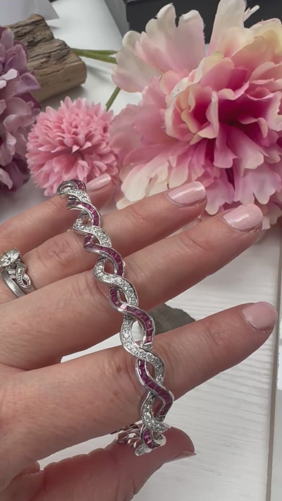 Vintage 3ct Ruby and 3ct Diamond Entwined Bracelet in Platinum