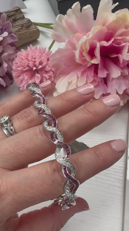Vintage 3ct Ruby and 3ct Diamond Entwined Bracelet in Platinum