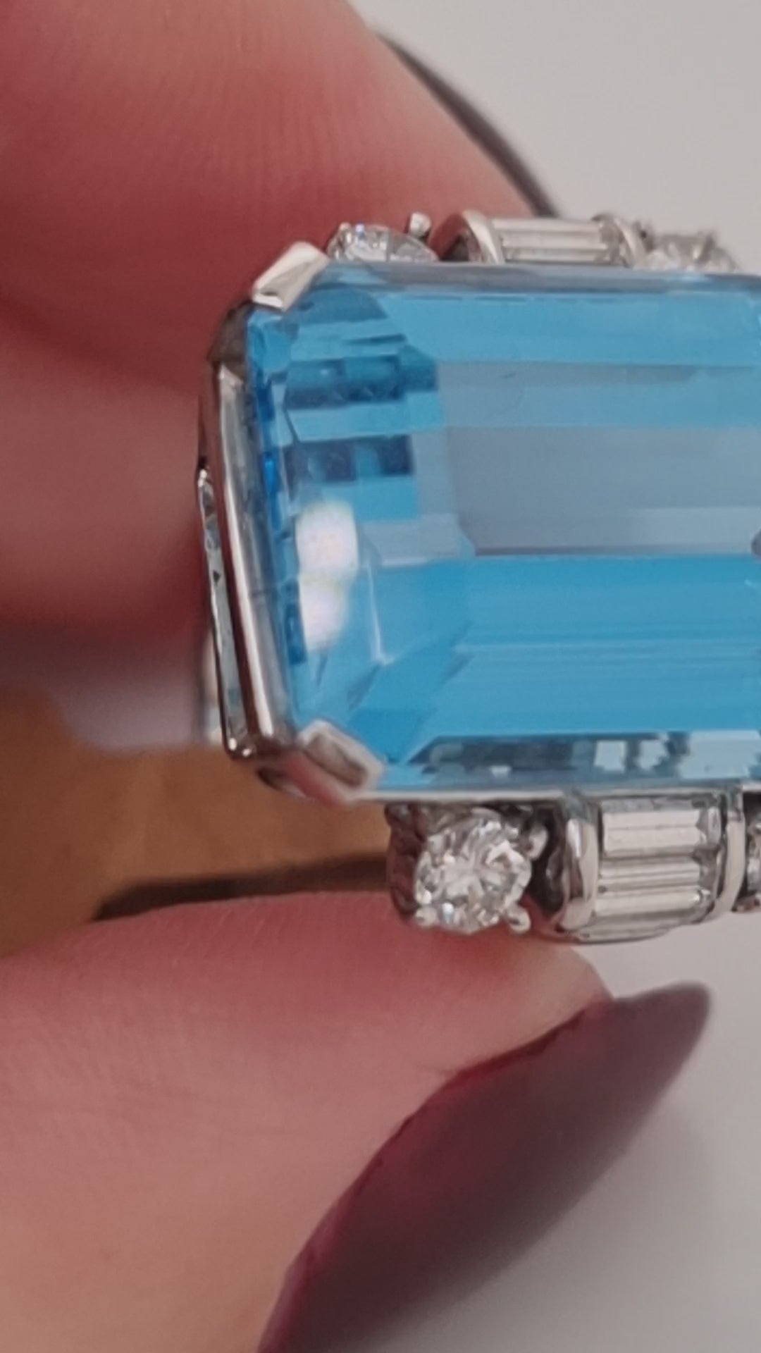 Art Deco Santa Maria Aquamarine and Diamond Cocktail Ring | 15ct Statement Dress Ring