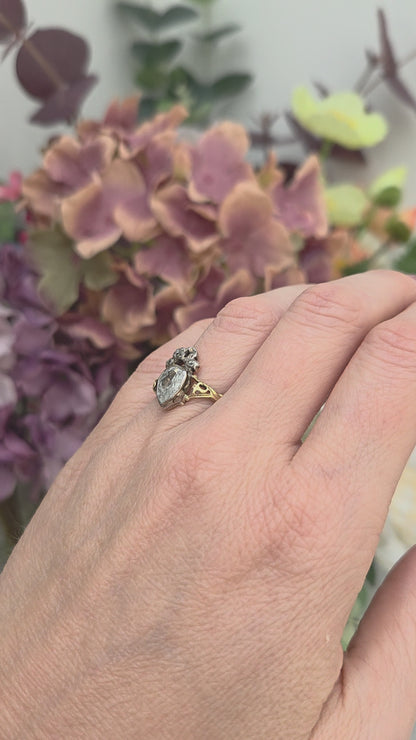 Victorian Antique 1.5ct Old Cut Diamond Claddagh Bow Ring