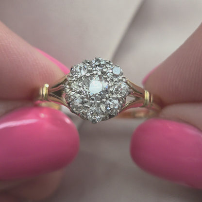 Victorian Antique Old Cut Diamond Daisy Cluster Engagement Ring