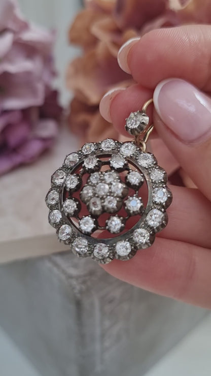 Antique 3cts Old Cut Diamond Pendant come Brooch
