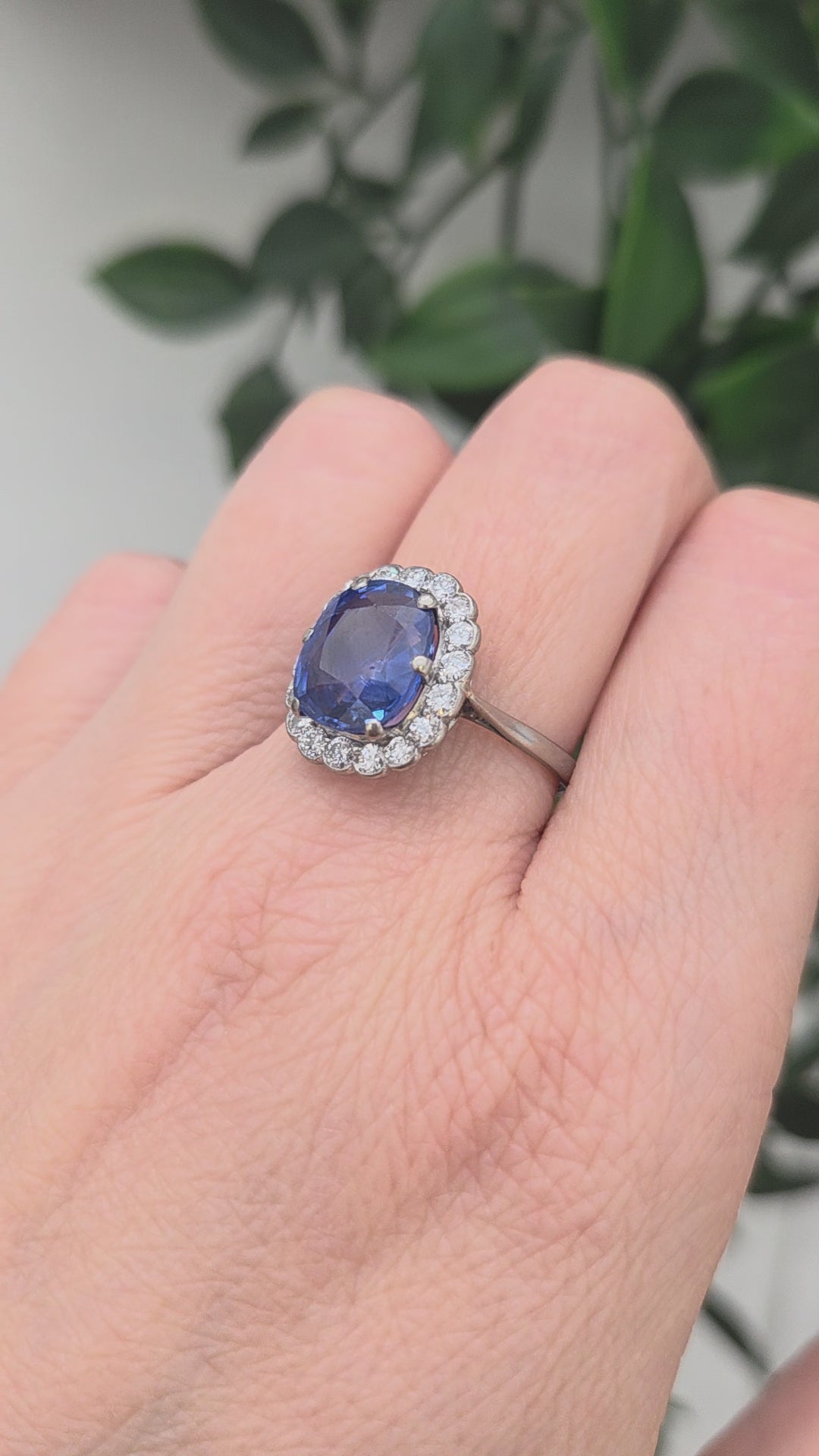 Art Deco 4.30ct Ceylon No Heat Sapphire and Diamond Cluster Engagement Ring