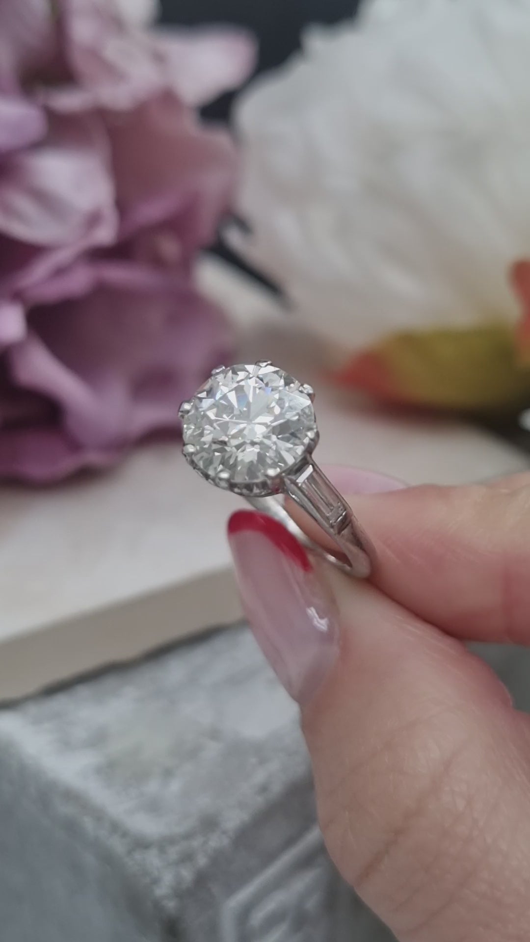 Antique 3.10ct Old European Cut Diamond Solitaire Engagement Ring in Platinum