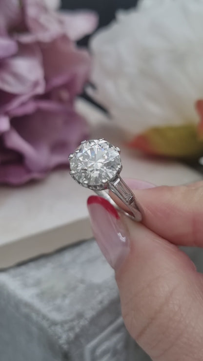 Antique 3.10ct Old European Cut Diamond Solitaire Engagement Ring in Platinum