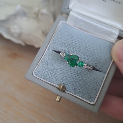 Modern 1.44ct Colombian Emerald Three Stone Engagement Ring