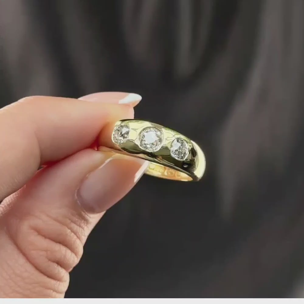 Victorian Antique 1.50cts Old Mine Cut Diamond Trilogy Gypsy Ring