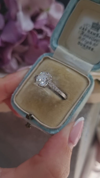 Edwardian Antique 1.52ct Single Stone Old Cushion Cut Diamond Solitaire Engagement Ring in Platinum