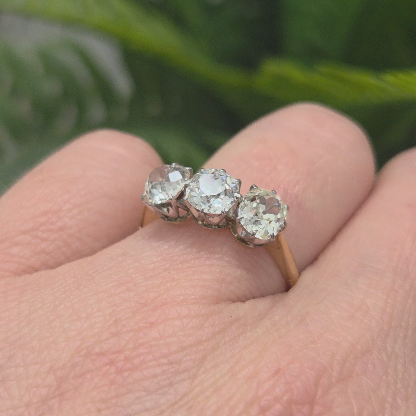 Antique 2ct Old Cut Diamond Three Stone Engagement Ring