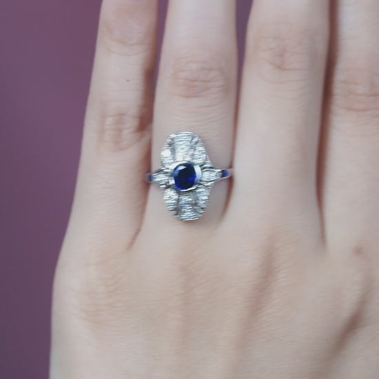 Sapphire and Diamond Cluster Plaque Ring in 14ct White Gold