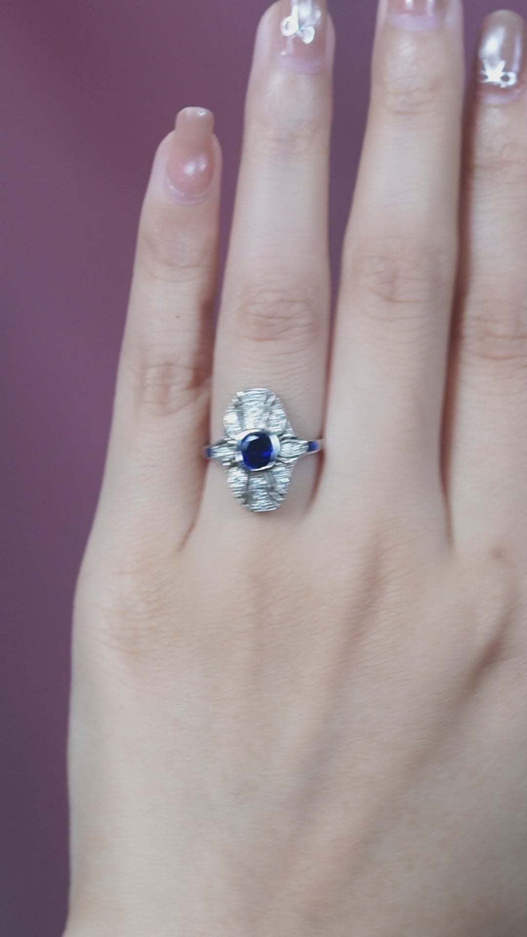 Sapphire and Diamond Cluster Plaque Ring in 14ct White Gold
