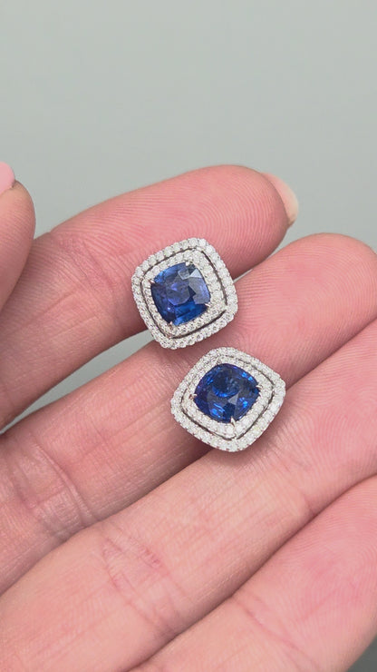 2.33ct Sapphire and Diamond Double Cluster Stud Earrings