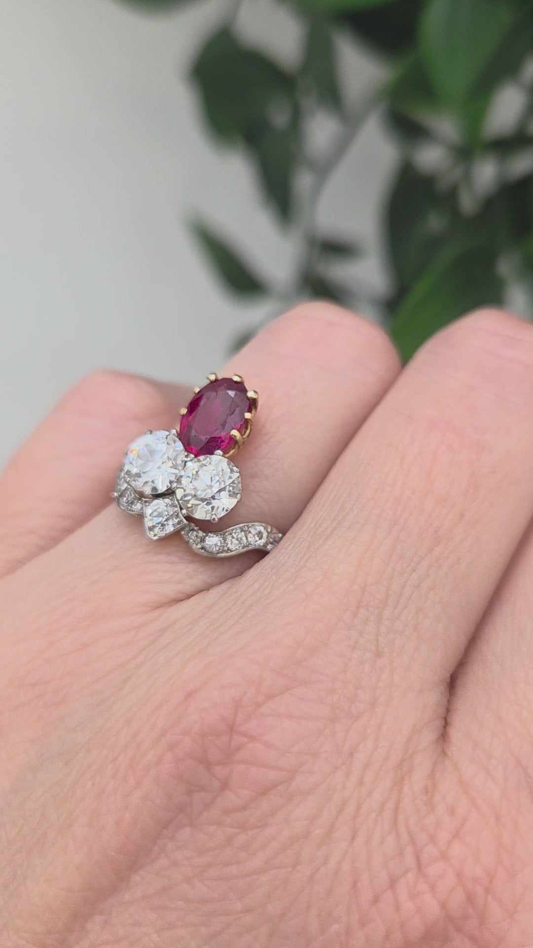 Belle Epoque Antique Ruby and Old Cut Diamond Tiara Ring