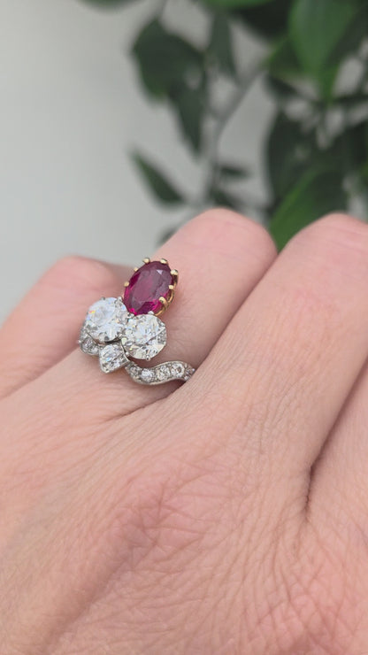 Belle Epoque Antique Ruby and Old Cut Diamond Tiara Ring