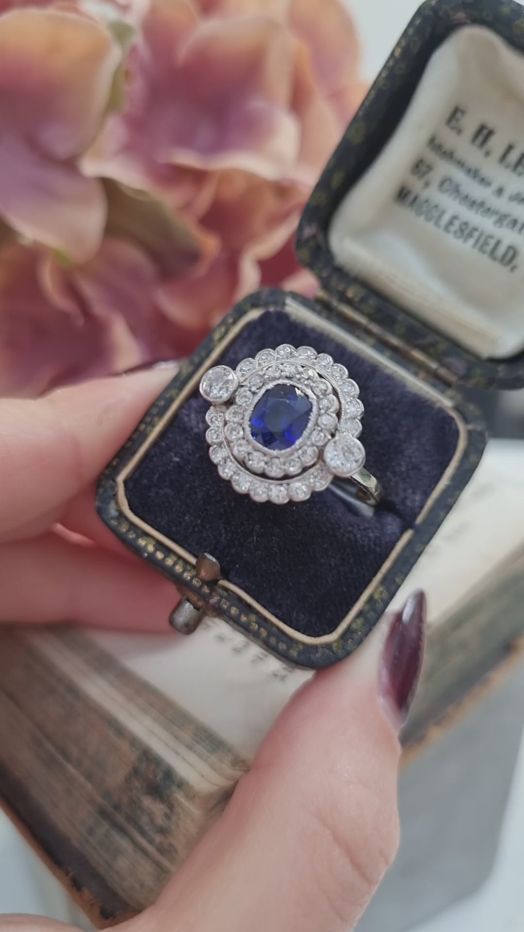 Antique French Sapphire and Diamond Double Cluster Ring