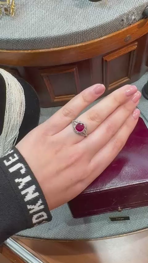 Antique Art Deco Burma Ruby and Diamond Engagement Ring, 3.19ct