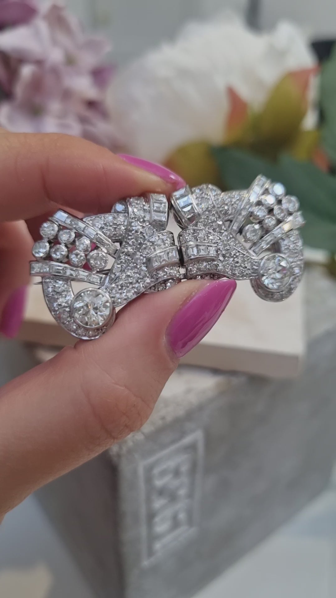 Art Deco Old Cut Diamond Double Clip Brooch
