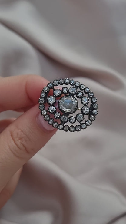 Georgian Antique 2ct Old Cut Diamond Cluster Brooch