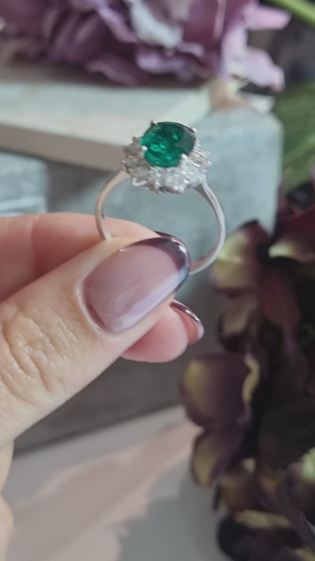 2.16ct Oval Emerald and Diamond Cluster Ring