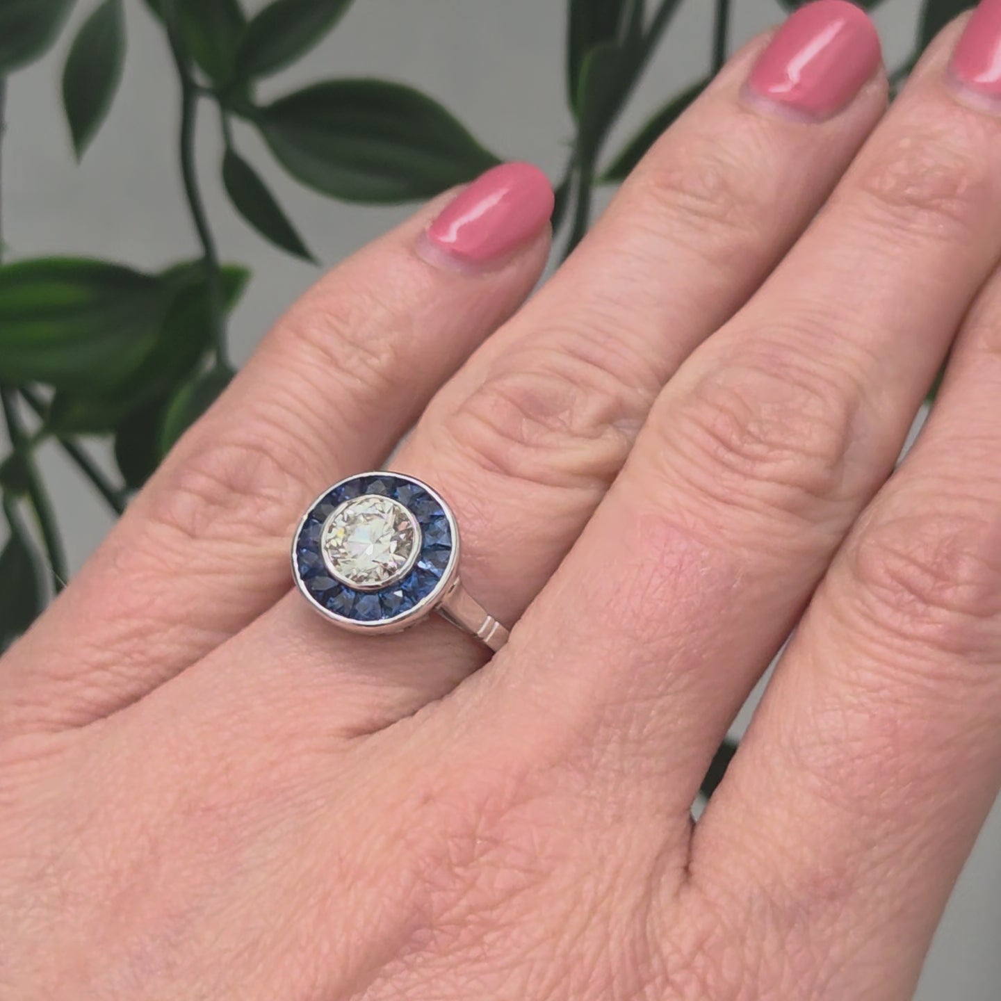 1.21ct Diamond and Calibre Sapphire Target Engagement Ring