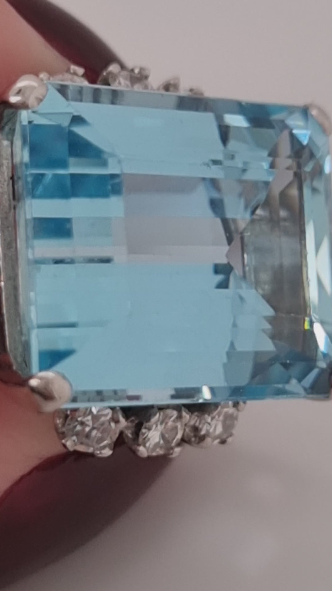 Vintage 20cts Aquamarine and Diamond Cocktail Ring, Circa 1950s