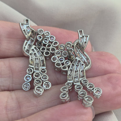 Vintage Cascade Diamond Platinum Earrings Circa 1950's