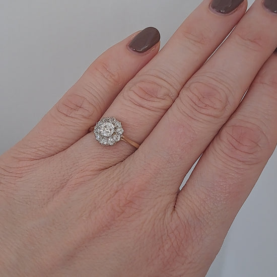 Edwardian Antique 1.1ct Old Cut Diamond Cluster Engagement Ring