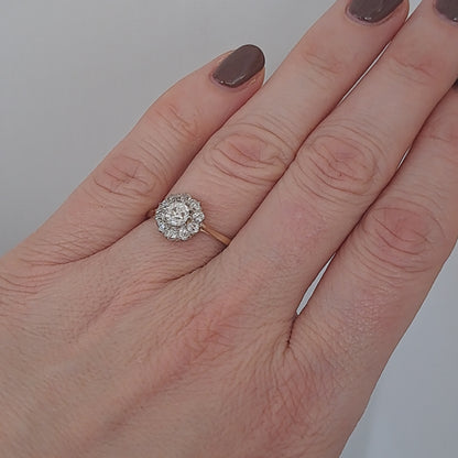 Edwardian Antique 1.1ct Old Cut Diamond Cluster Engagement Ring