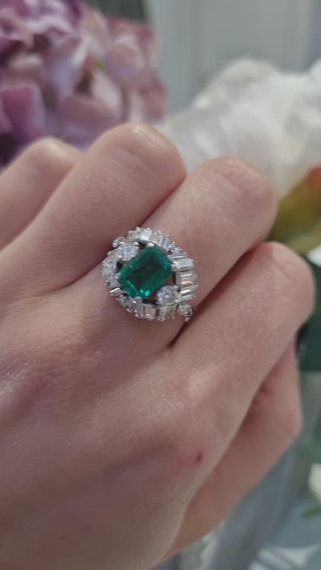 Vintage Boucheron Colombian Emerald and Diamond Cluster Dress Ring