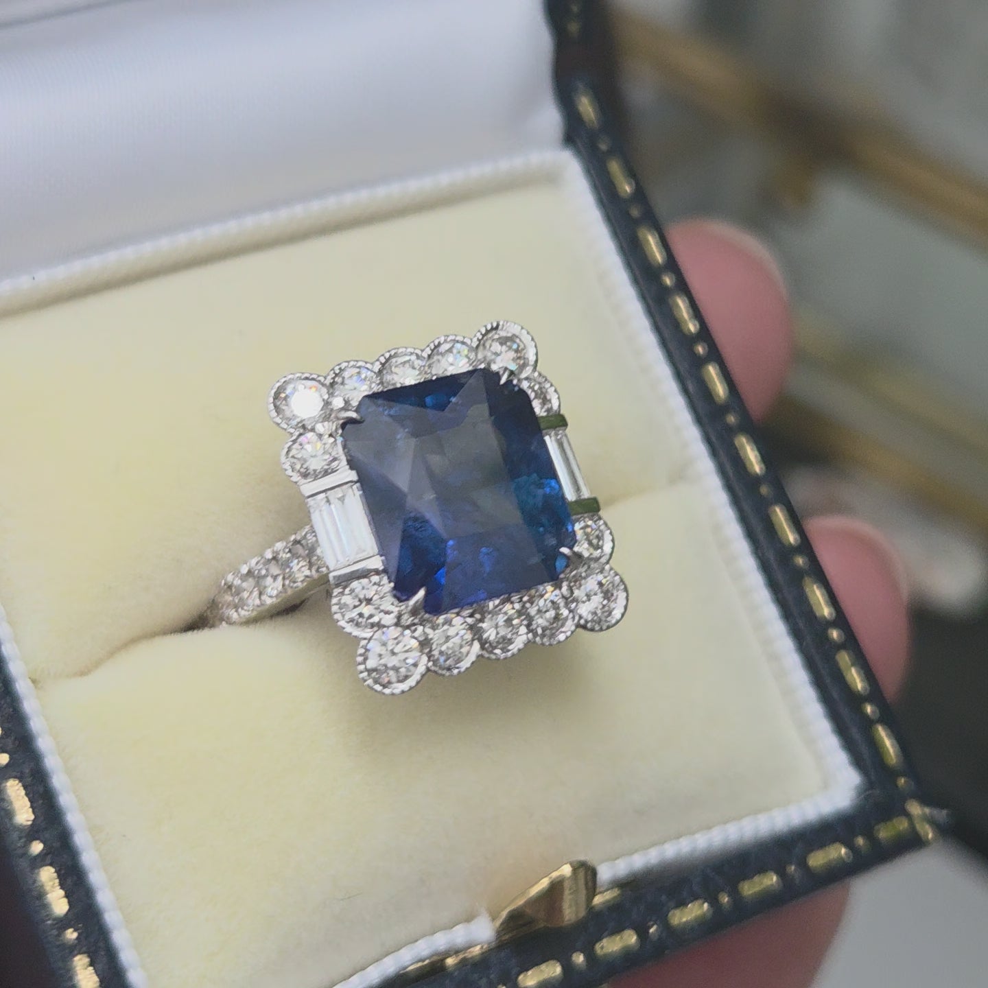 6.21ct Sapphire and Diamond Cluster Tablet Ring