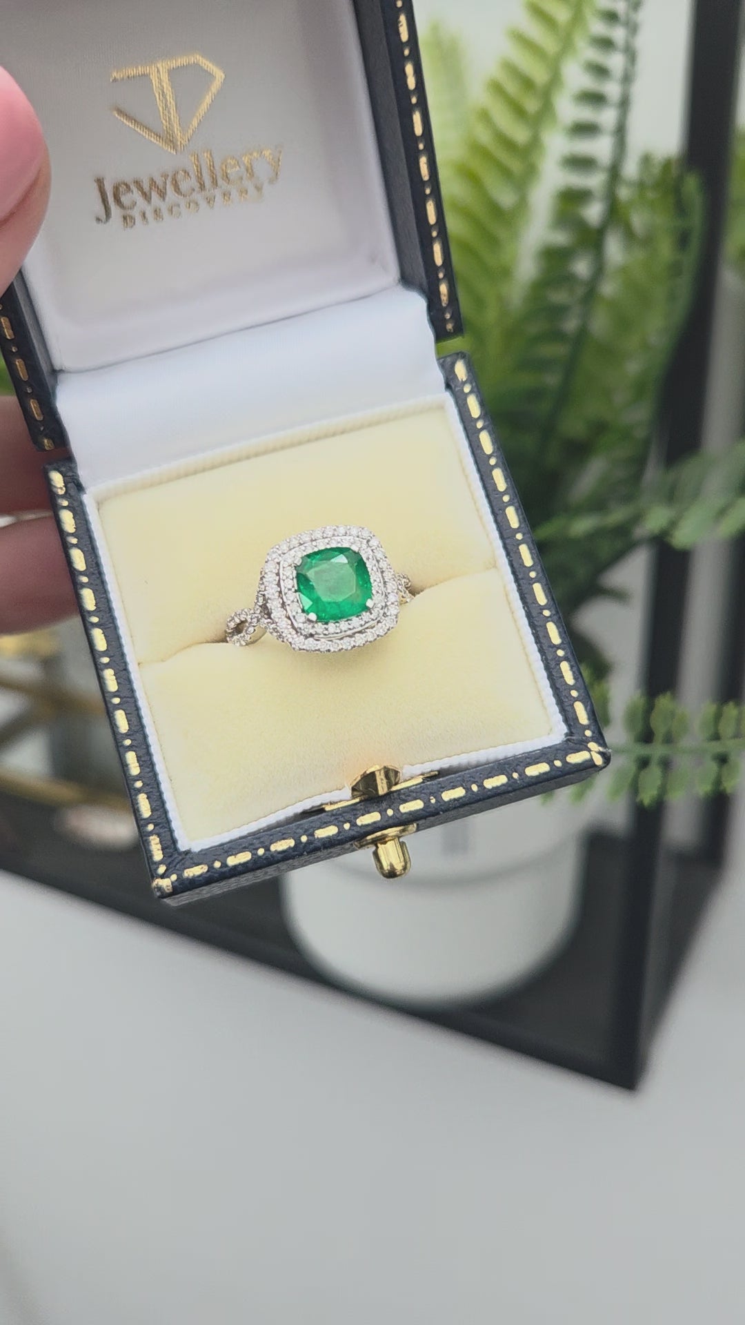 1.04ct Emerald and Diamond Double Halo Cluster Engagement Ring