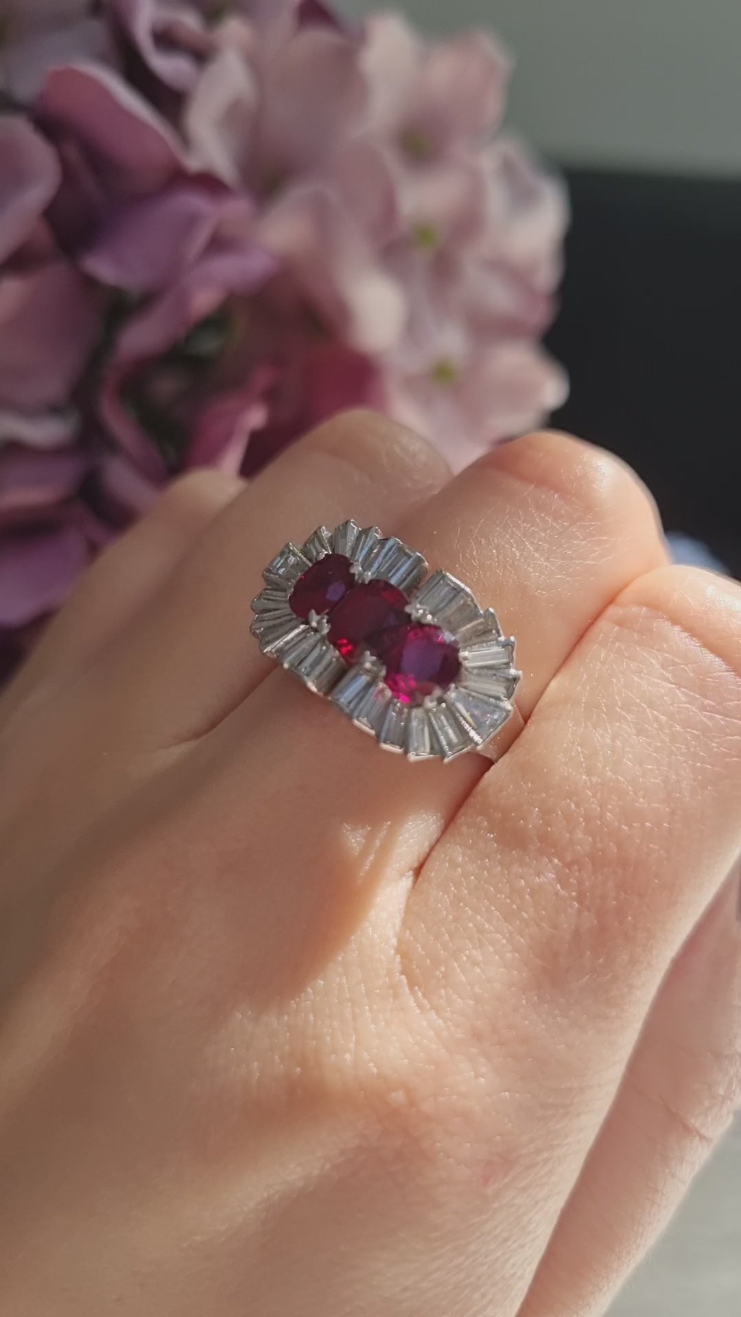 Vintage 1940s Ruby and Baguette Diamond Cocktail Ring