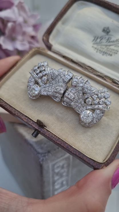 Art Deco Old Cut Diamond Double Clip Brooch