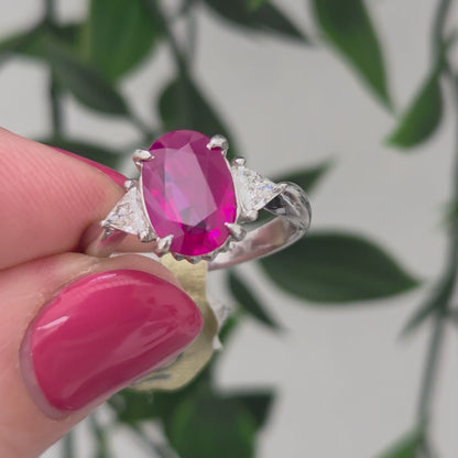 Burma Ruby No Heat 2.60 Carat and Diamond Engagement Ring