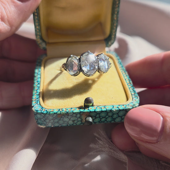 Antique Rose Cut Diamond Trilogy Ring in 18ct Gold and Silver