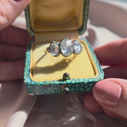 Antique Rose Cut Diamond Trilogy Ring in 18ct Gold and Silver