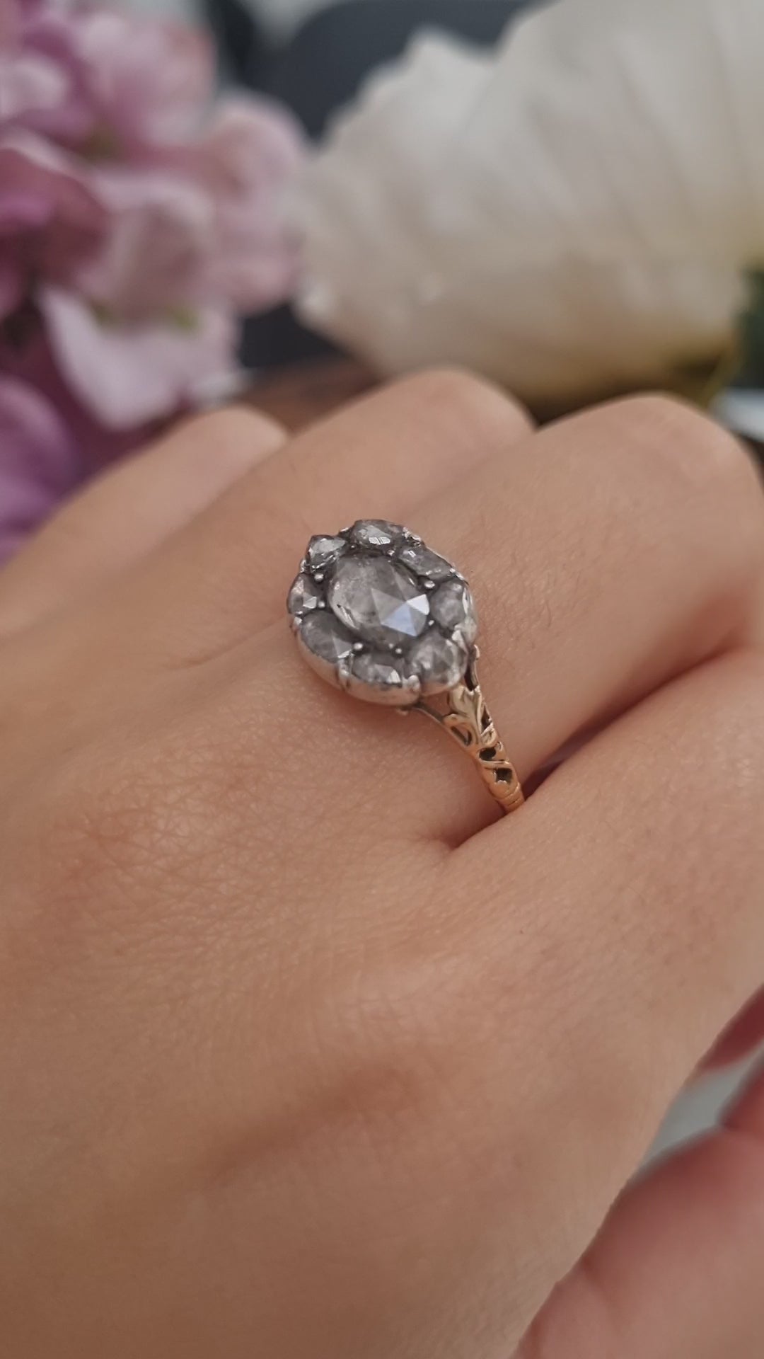 Late Georgian Antique Rose Cut Diamond Cluster Engagement Ring