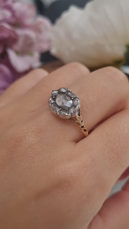 Late Georgian Antique Rose Cut Diamond Cluster Engagement Ring