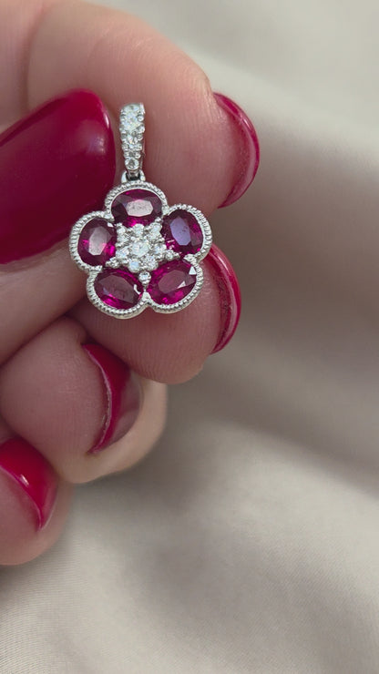 Ruby and Diamond Flower Cluster Pendant