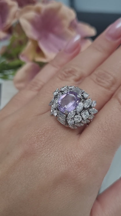 Vintage Lilac Amethyst and Diamond Cluster Cocktail Ring