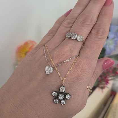 Antique 1.80ct Old Cut Diamond Flower Pendant with Chain