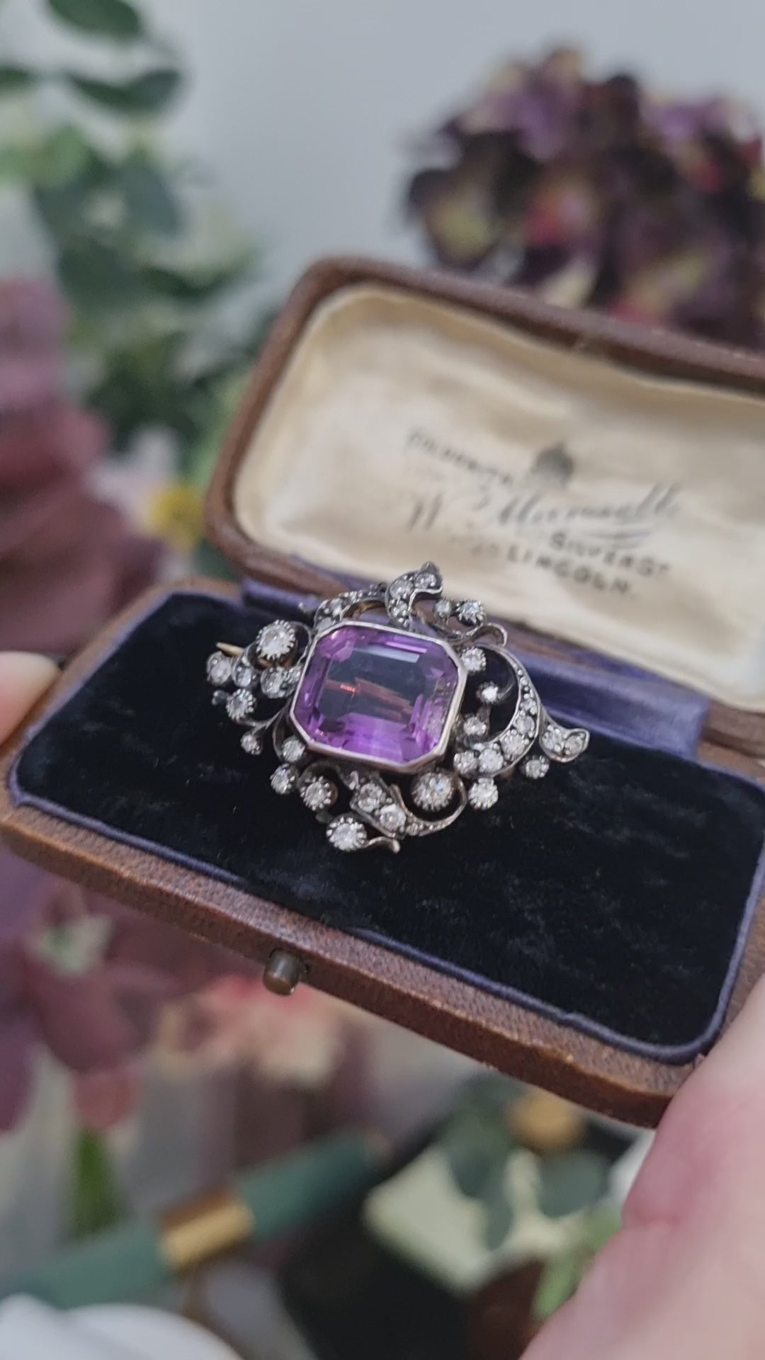 Victorian Antique Amethyst and Diamond Brooch