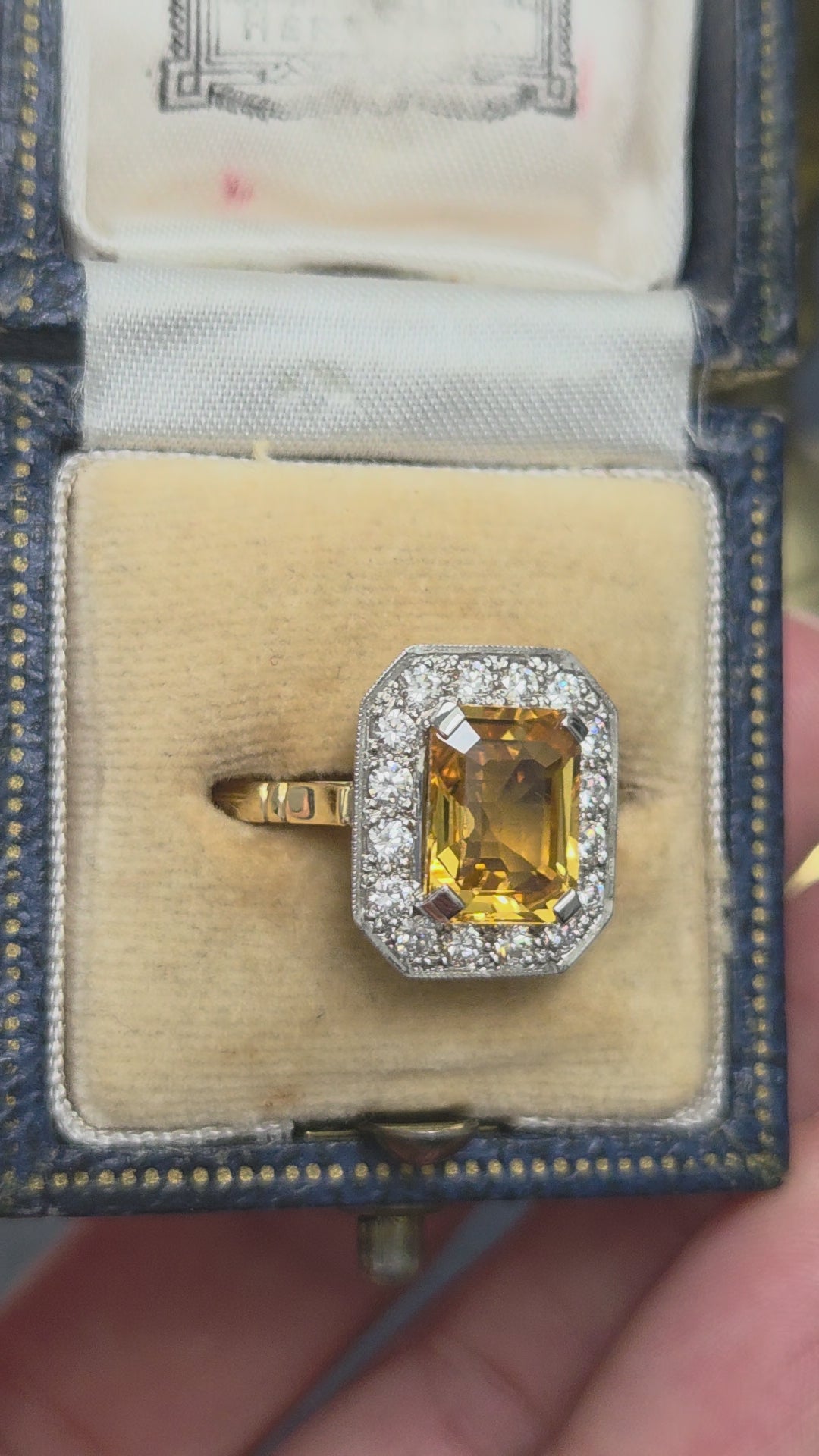 4.25ct Emerald Cut Yellow Sapphire and Diamond Cluster Engagement Ring