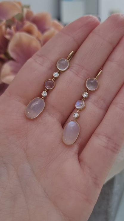 Vintage Moonstone and Diamond Drop Earrings