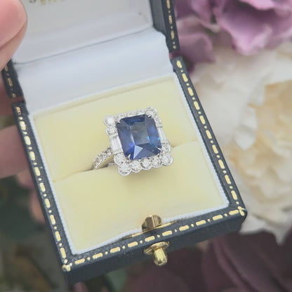 6.21ct Sapphire and Diamond Cluster Tablet Ring