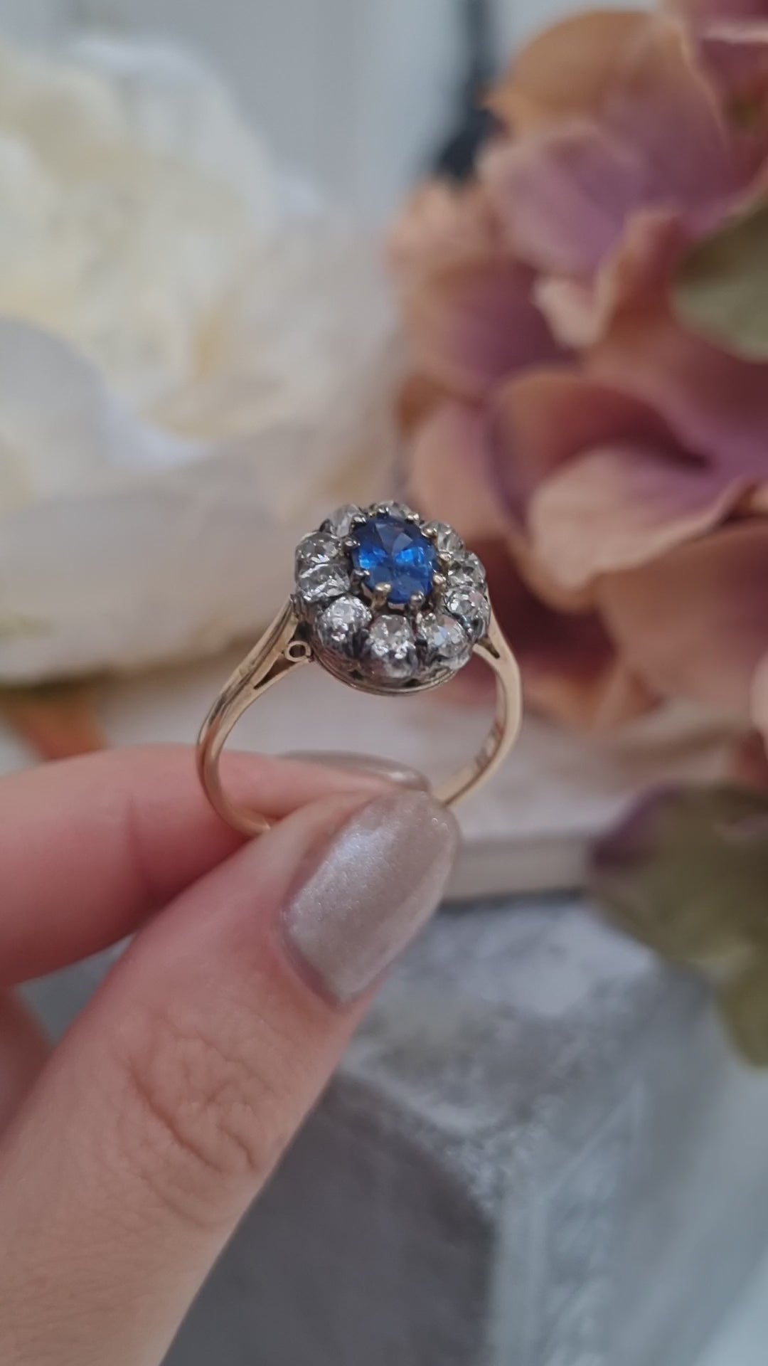 Victorian Antique 1.20ct Oval Sapphire and Old Cut Diamond Cluster Engagement Ring