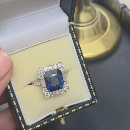 6.21ct Sapphire and Diamond Cluster Tablet Ring