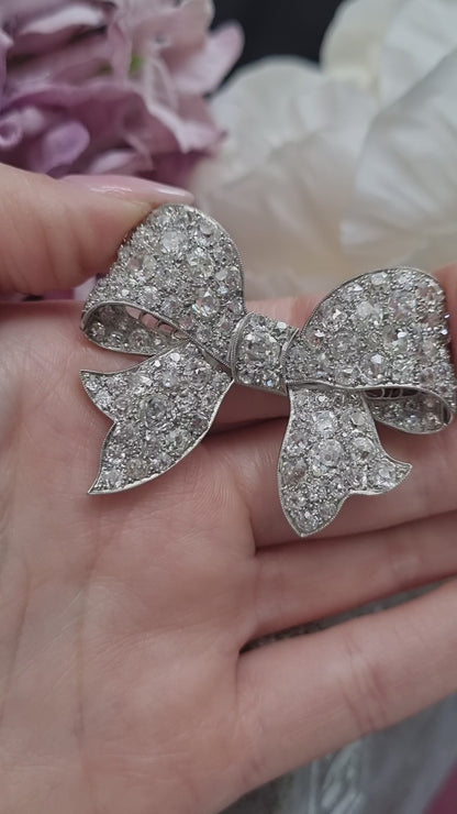 Antique Old Mine Cut Diamond Bow Brooch